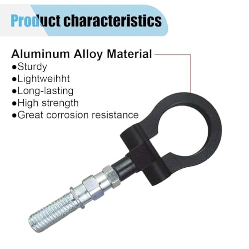 Car Front Bumper Tow Hook, Waterproof Screw-on Trailer Pull Ring, Car Black