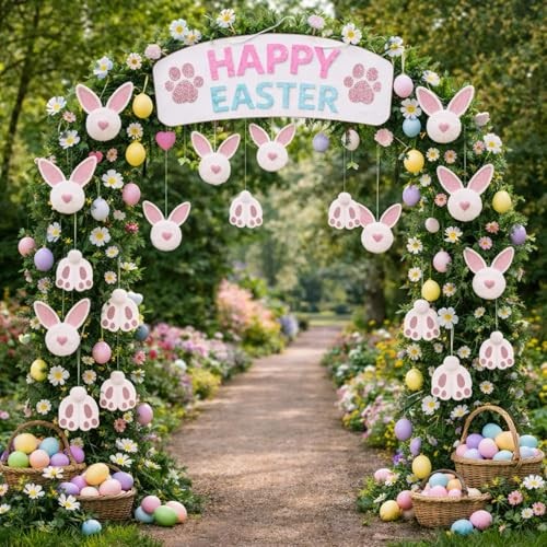 18 Pcs Easter Glitter Bunny Hanging Decorations Bunny Tree Ornaments Plush