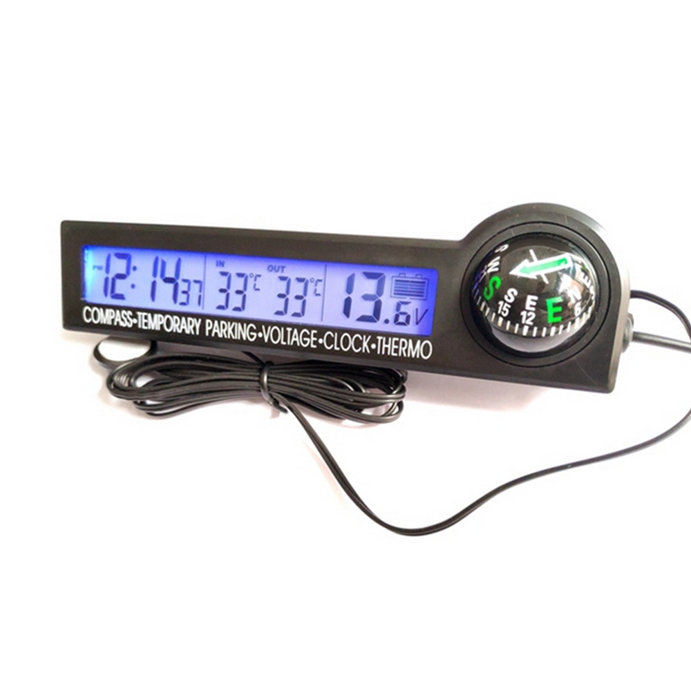 Car Digital Compass Clock Thermometer Voltage Meter Voltmeter Temporary Parking
