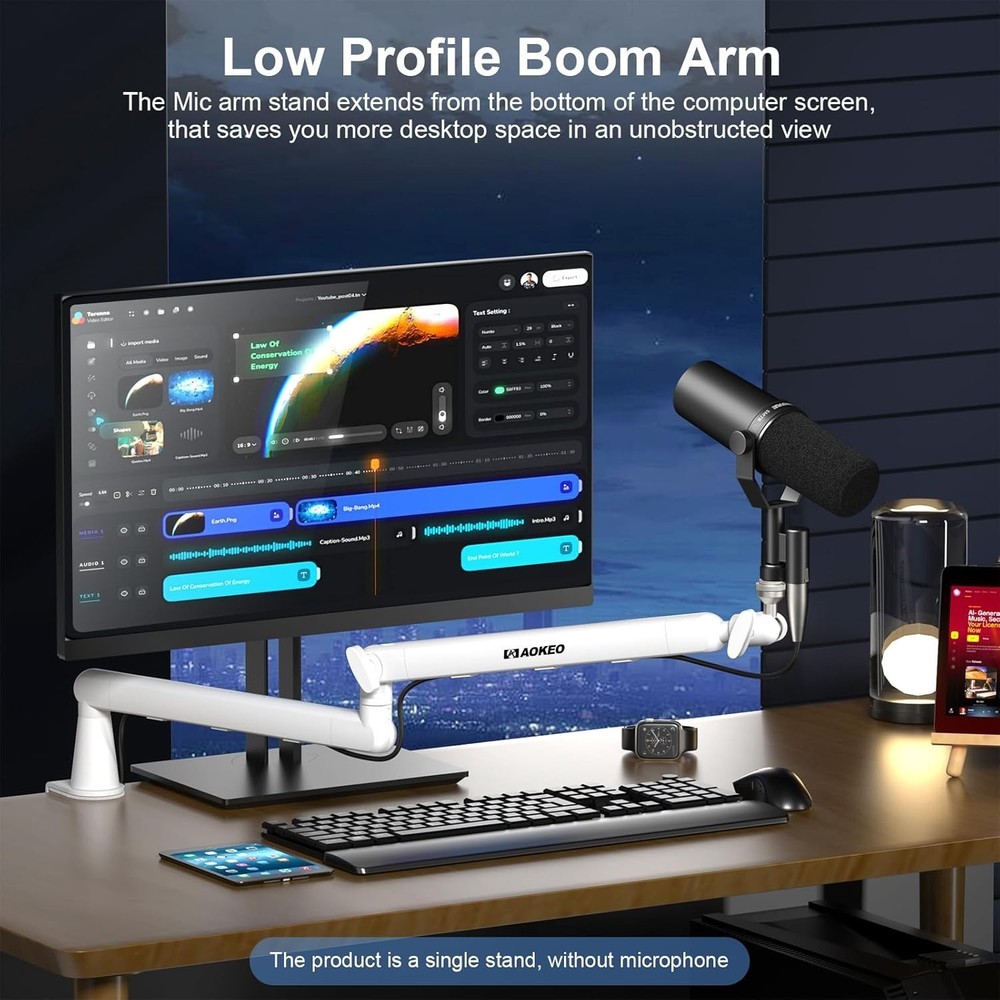Stable Mic Boom Arm for HyperX QuadCast, Elgato Wave - White=