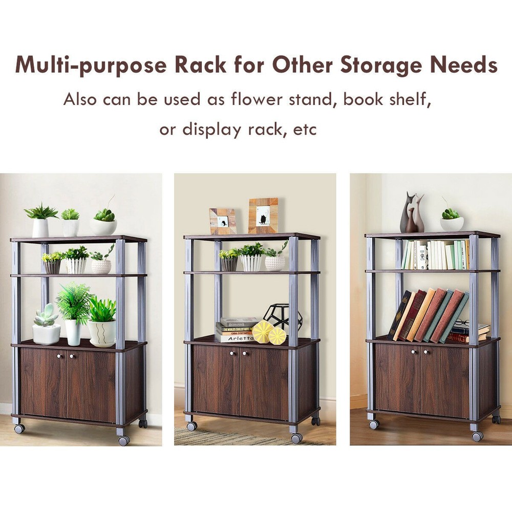 Bakers Rack Microwave Stand Rolling Storage Cart Multi-functional Display Walnut