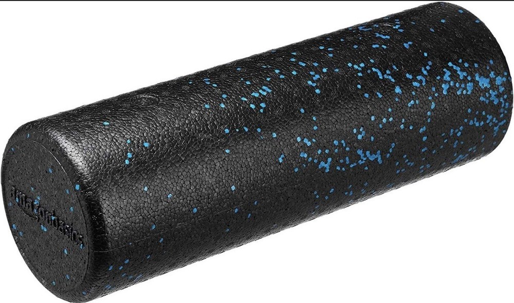 High Density Foam Roller 18 Inch Exercise Recovery - Black with Blue Fleck