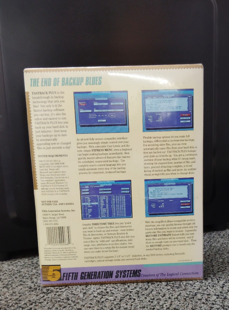 "NOS" Fastback Plus Version 3.0 IBM-PC XT AT PS/2 PC Computer Software Program