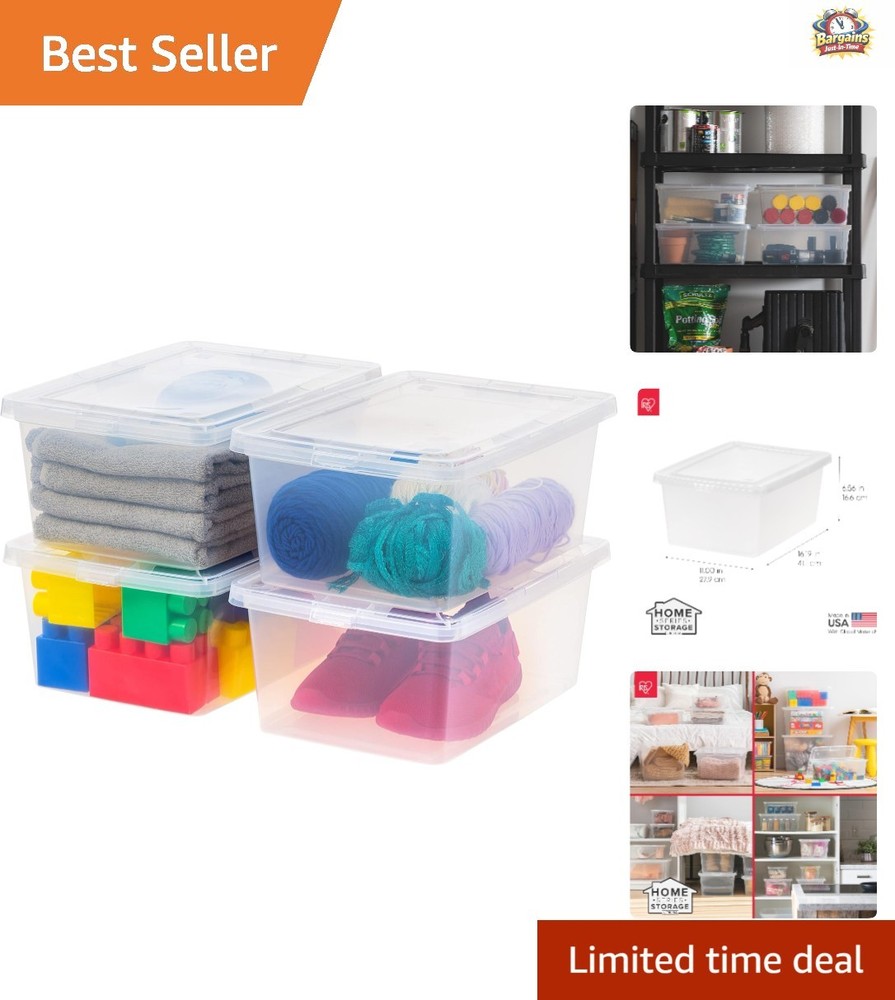 Stackable Clear Storage Containers - 15 Quart, 4-Pack Shoe & Game Storage