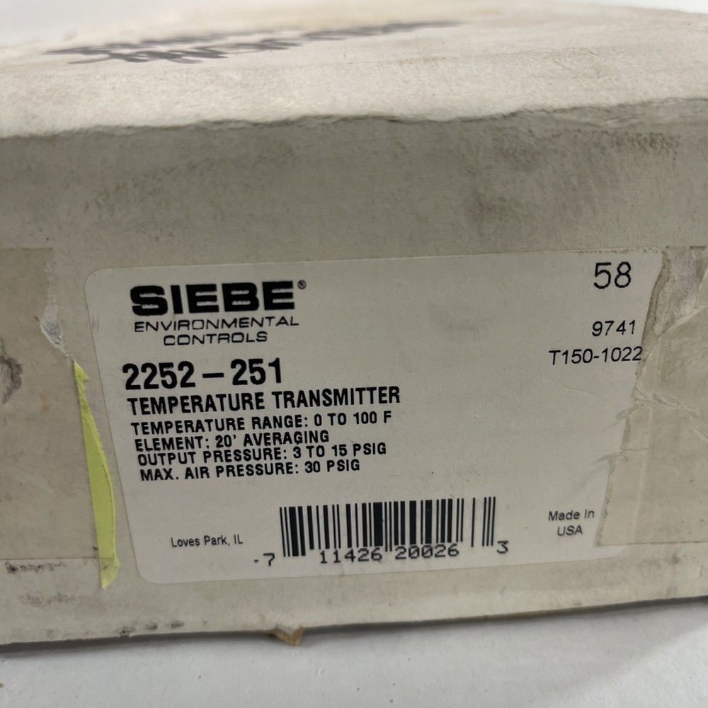 Siebe Env. Control 2252-251 Temperature Transmitter 0-100F 20' Element 3-15PSIG