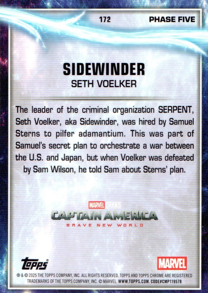 2025 Topps Chrome Marvel Studios #172 Sidewinder - NM-MT