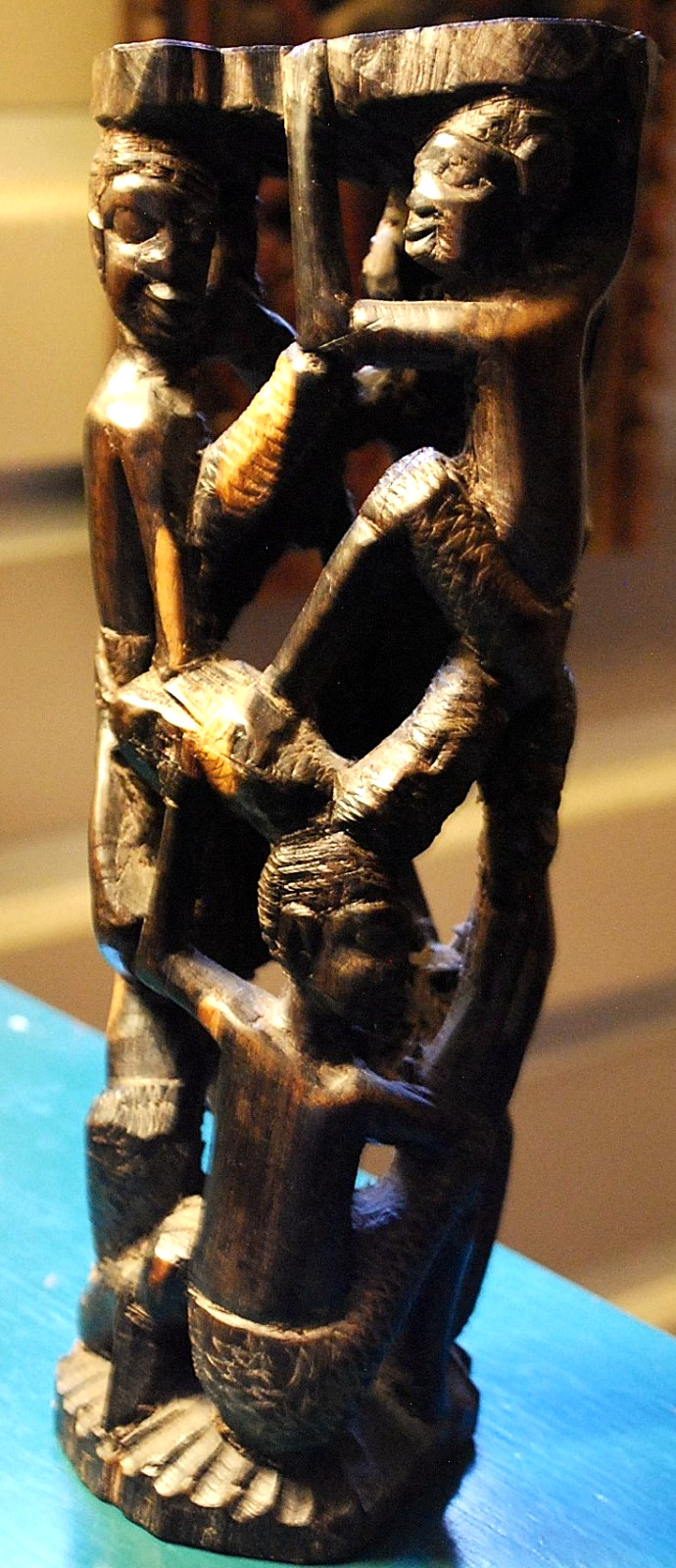 Vtg MAKONDE African TREE OF LIFE Ancestor Family Hand Carved EBONY WOOD Statue