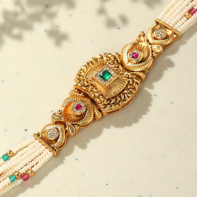 Emerald Green Temple-Inspired Multi-Strand Beaded Statement Necklace