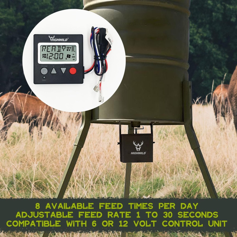 Universal Game Feeder Timer - 6V/12V, Adjustable Feed Rate, 8 Feed Times, 3.5" S