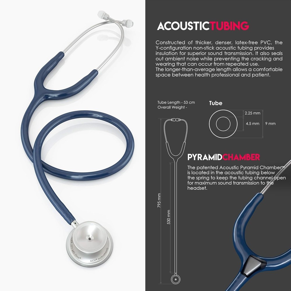 Ergonomically Designed MD One Stethoscope - ComfortSeal Eartips, Silver & Blue