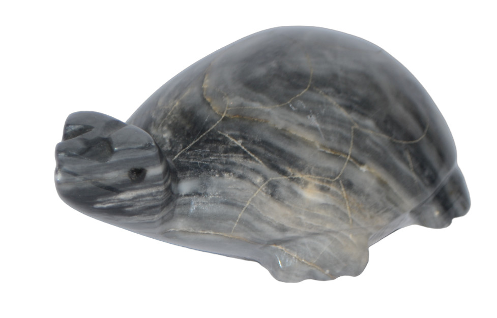 Hand Crafted Onyx Turtle Figurine Gray 5.5" Long
