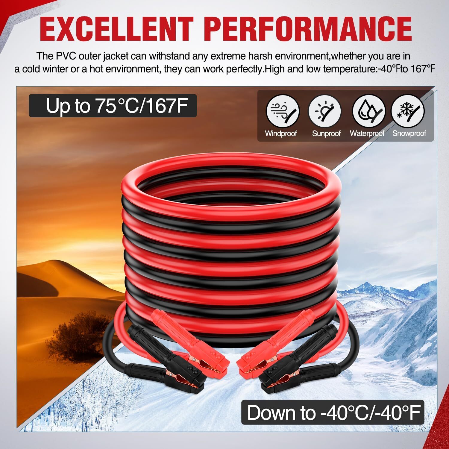 Nilight Jumper Cables for Car Battery 1Gauge 30 FT Booster Cable Heavy Duty 900A