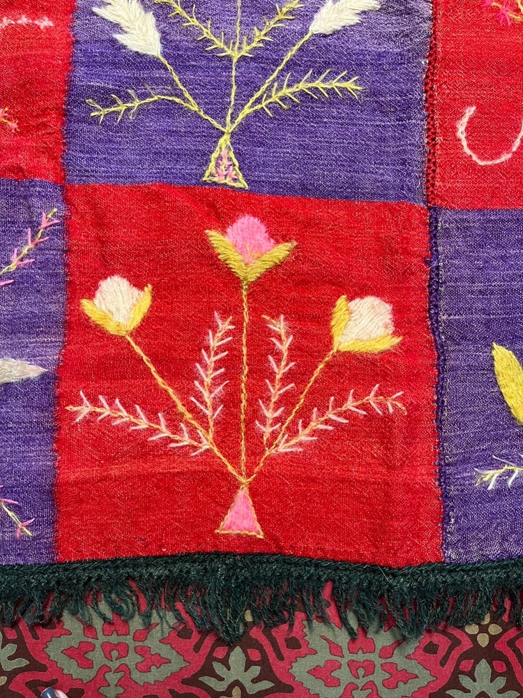 Vintage Patchwork Quilt 45 in Square Monogramed M or W Table Cover Loomed Wool