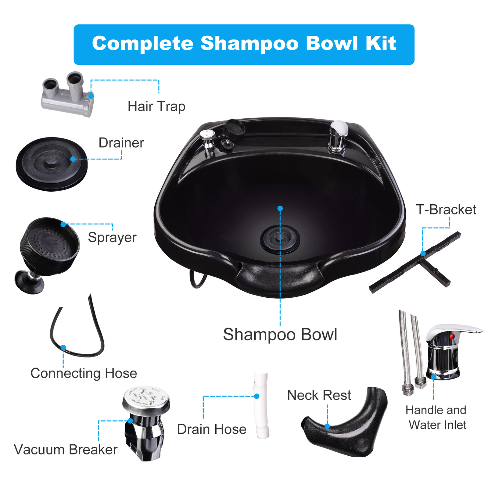 Shampoo Bowl Hair Sink Basin Beauty Salon Barber Spa Equipment w/ Gel Neck Rest