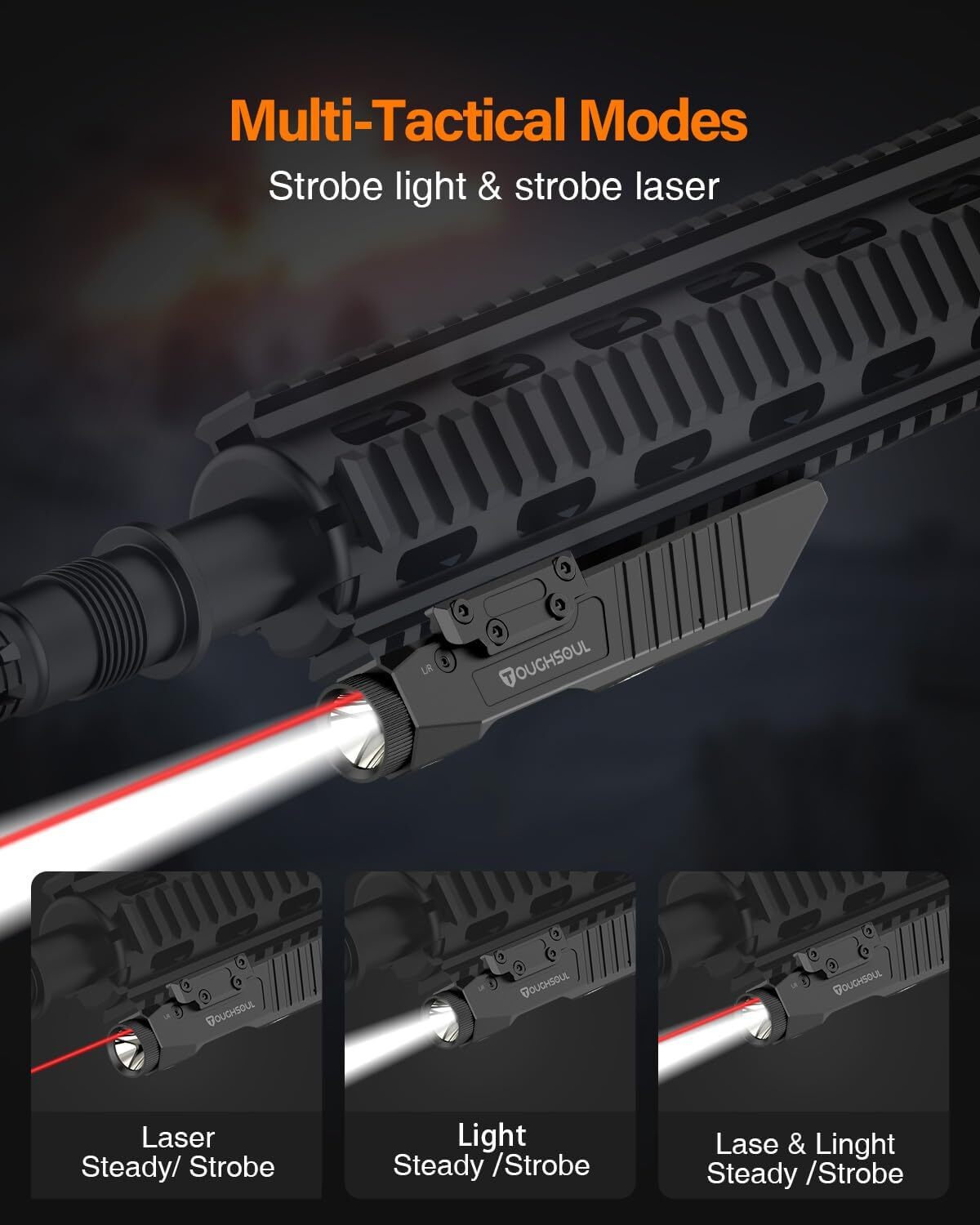 TOUGHSOUL 1450 Lumens Dual Rail Tactical Flashlight with Red/Green Laser Sight