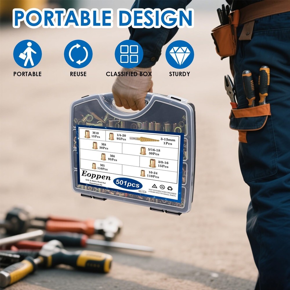 Rivet Nut Tool Kit, Rivnut Tool Kit with 500Pcs Rivet Nuts (M5, M6, M8, M10, ...