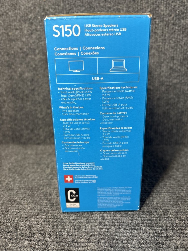 Logitech S150 2.4W Digital Speaker System USB A Black For Mac & PC New In Box
