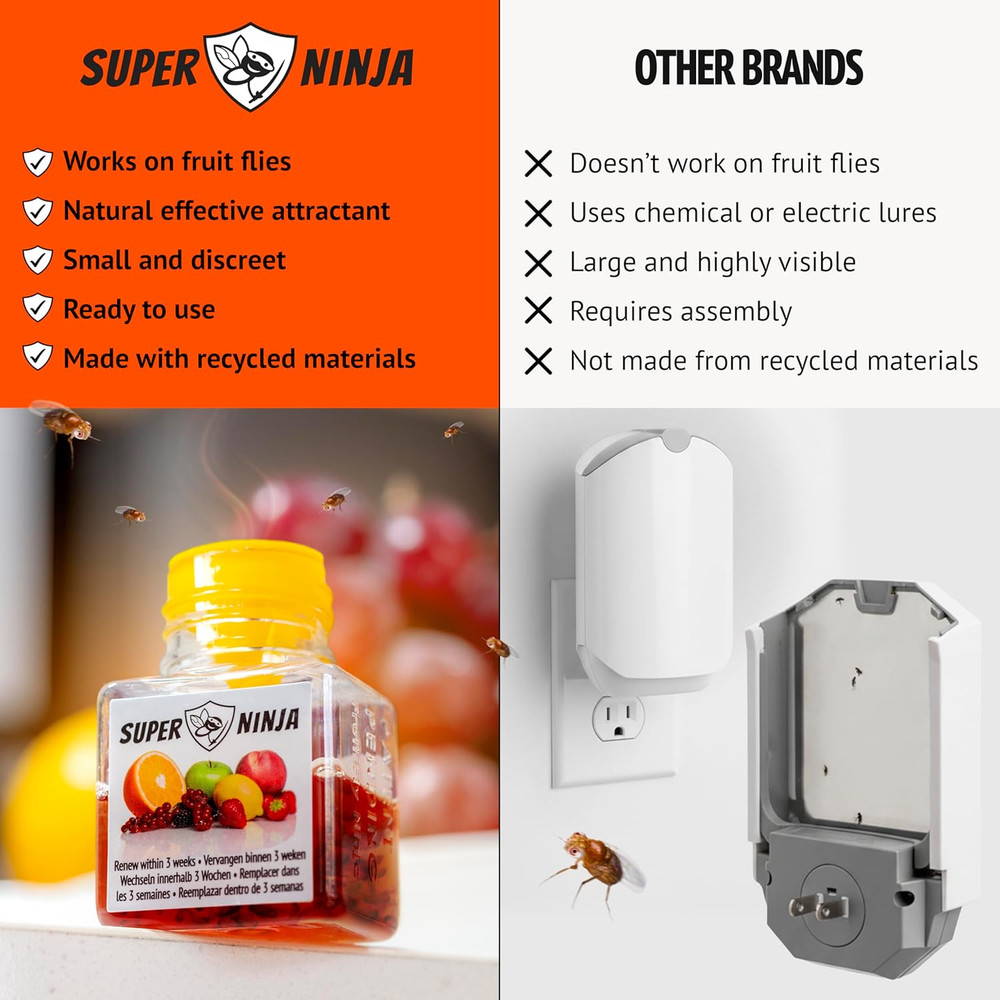 Super Ninja Fruit Fly Traps for Indoors - 4 Pack, Highly Effective Fruit Fly Cat