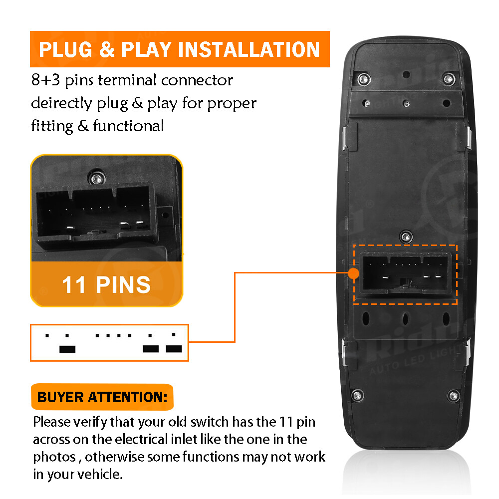 Master Power Window Switch for 2015 2016 2017 Chrysler 200 C S 4-Door 11 Pin