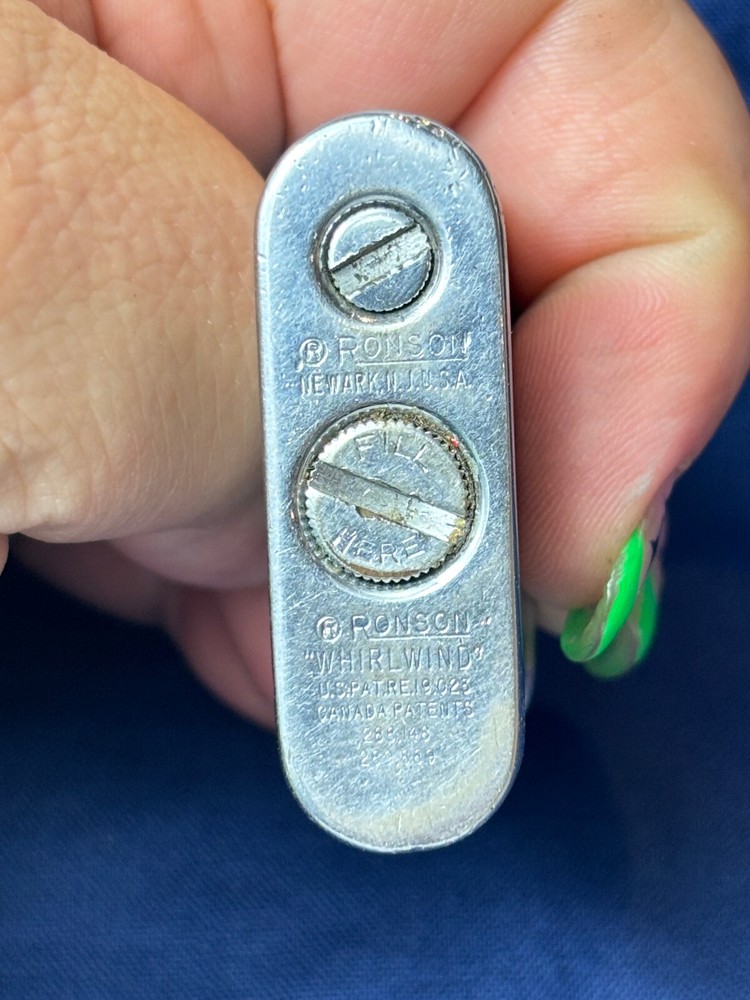 Vtg Ronson Whirlwind Lighter With Blank Initial Plate & Windguard