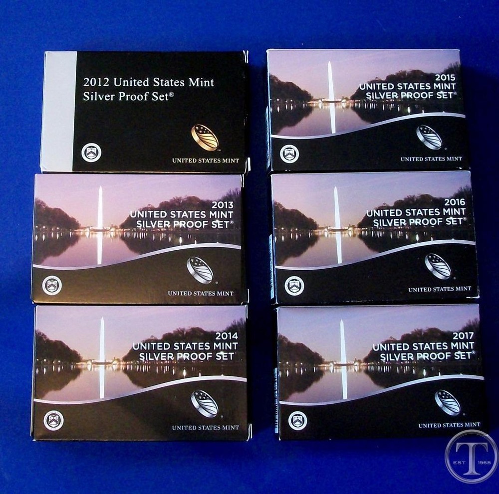 2012 through 2017 SILVER Proof Set Replacement Boxes/COA's- NO COINS