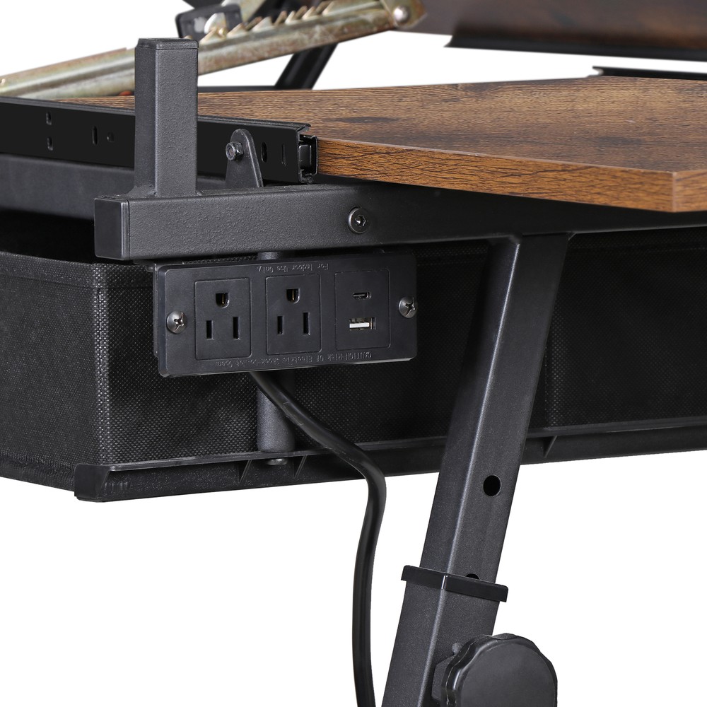 Adjustable Height Drafting Drawing Table Tiltable Tabletop Edge Stopper Retro