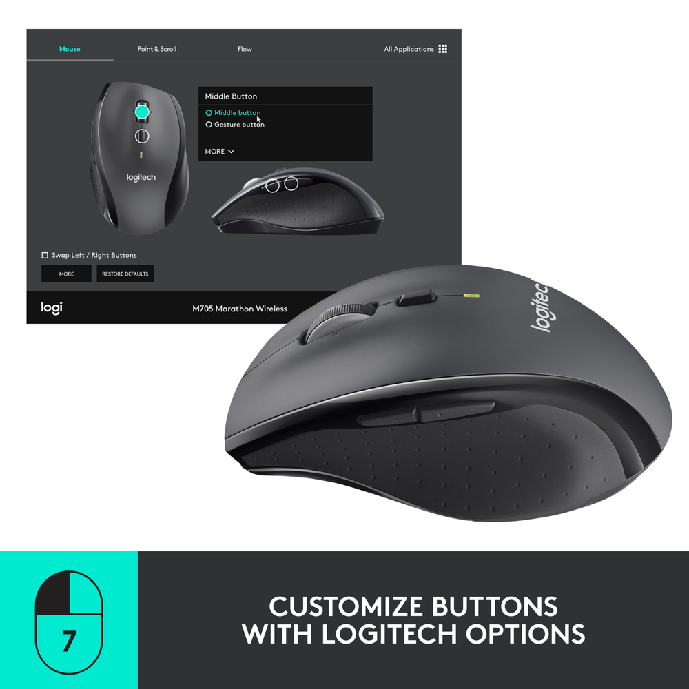 Logitech - M705 Marathon Wireless Optical Mouse with 5 Programmable Buttons -...