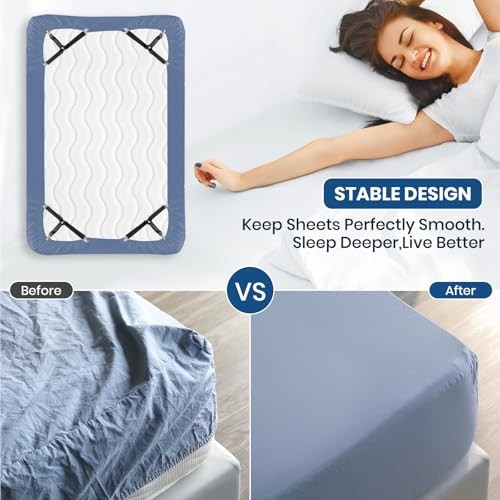 Bed Sheet Straps – 4 Pack Adjustable Sheet Holder Clips 4 Pcs (Triangle) Black