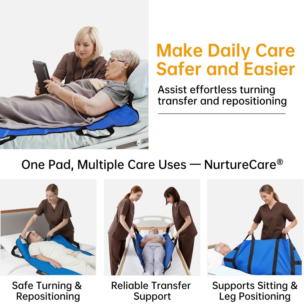 Upgraded 3-Layer Positioning Bed Pad with Handles, Transfer & Slide for Elder...