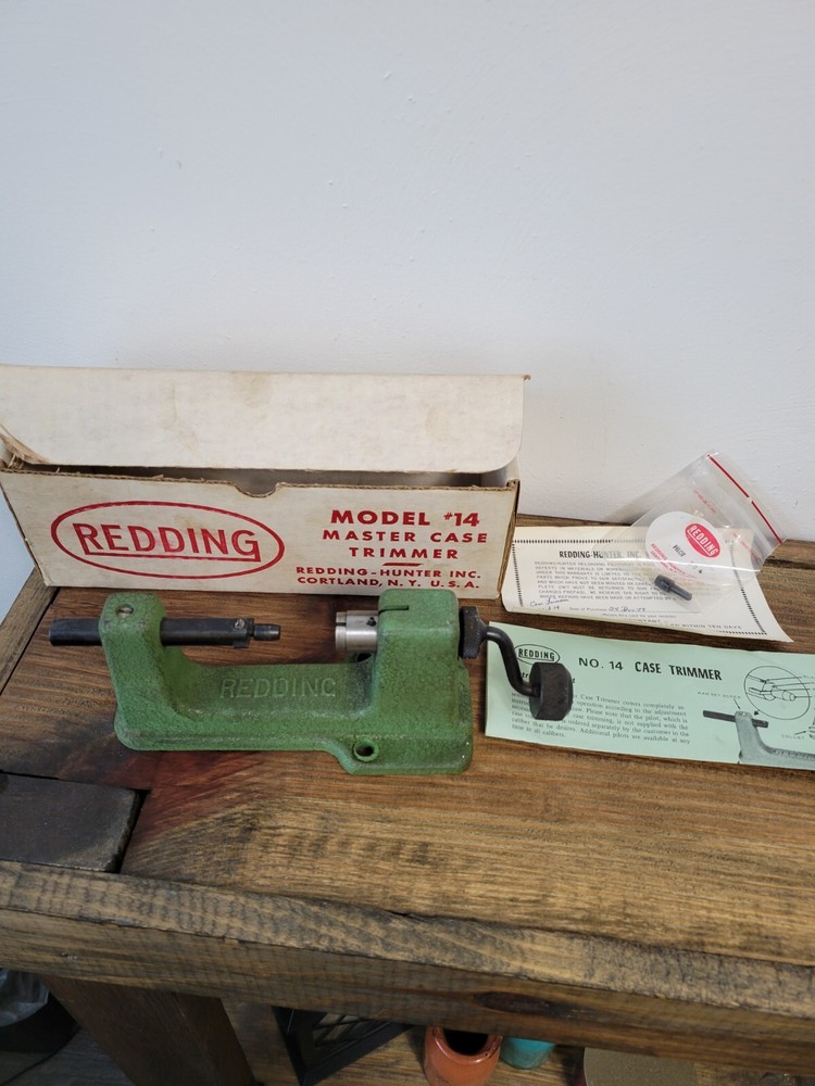 Vtg Redding Model 14 Master Case Trimmer w/ Original Box Papers Pilots Reloading