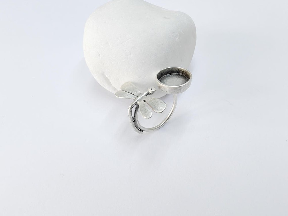Dragonfly Silver Ring Setting Blank Cabochon Mounting Adjustable 12mm G36734