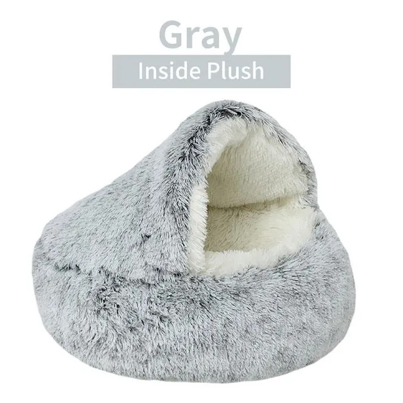 Soft Plush Cat Bed Winter Comforter Semi-Enclosed Nest Warm Pet Bed Supplies