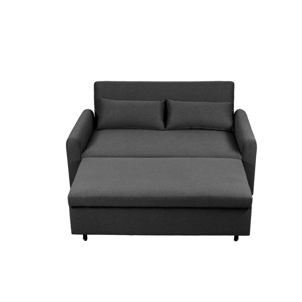 60.24'' Convertible Sleeper Sofa Bed Burlap Loveseat Sofa Couch w/ Pull Out Bed