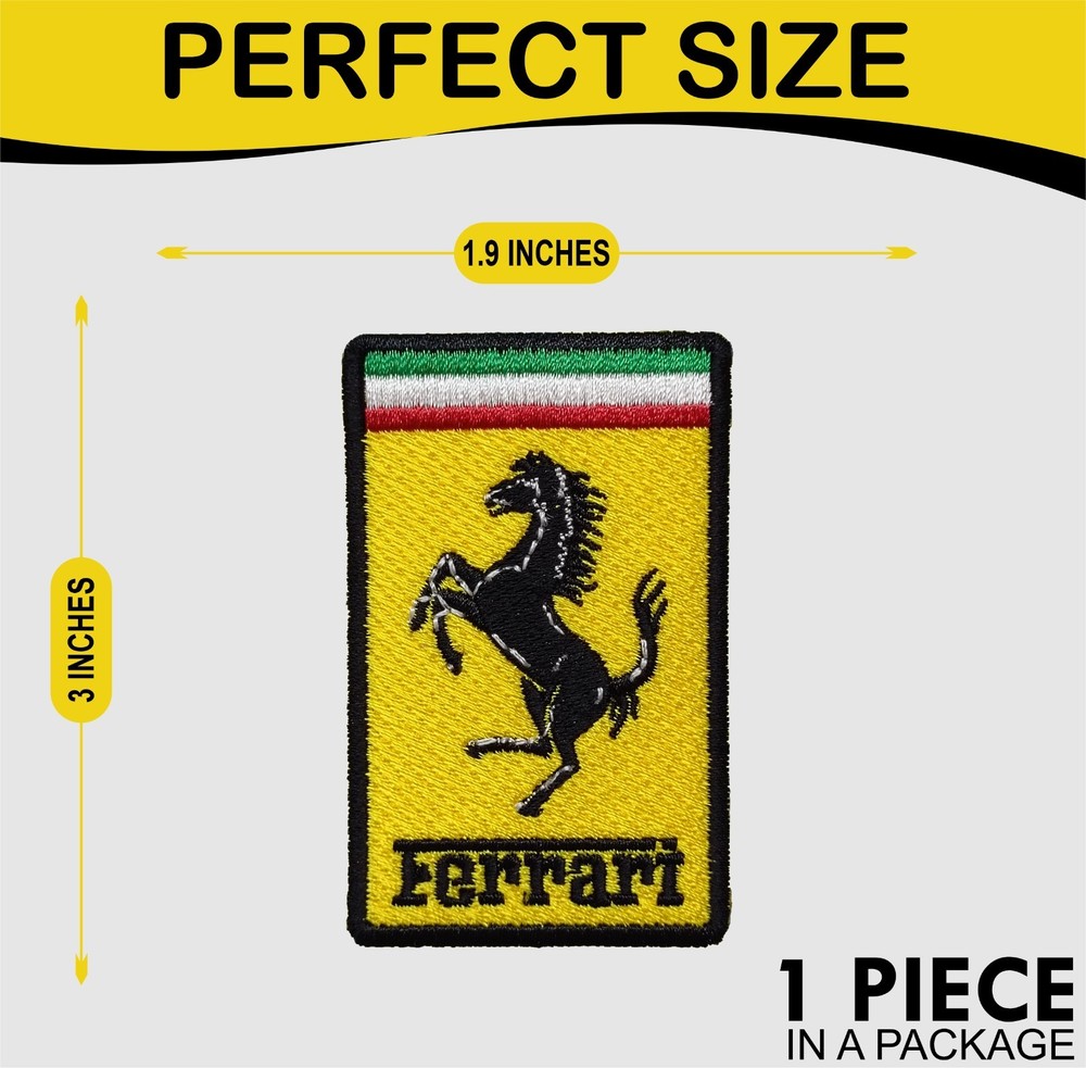 Ferrari Logo Crest Iron On Patch - Sew Patch - Crest Embroidered Patch 3"x1.9"