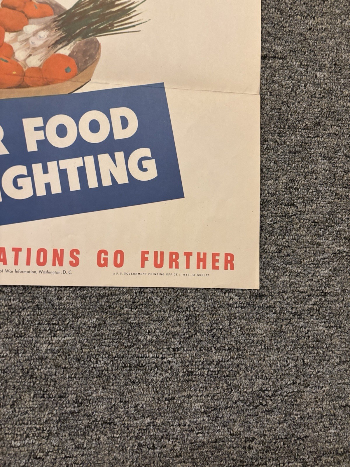 Original WWII Poster Plant A Victory Garden Our Food Is Fighting 22x28”