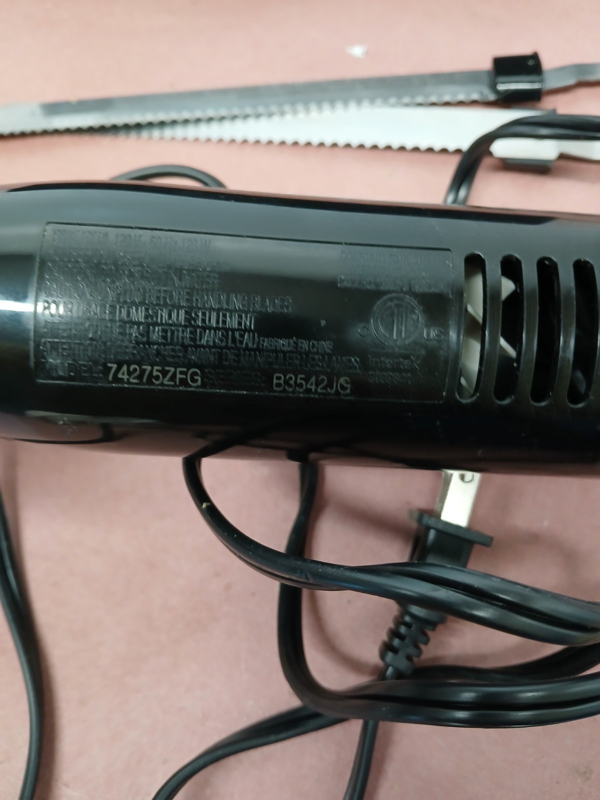 Electric Knife Hamilton Beach Model 74275 w/ Blades Storage Case