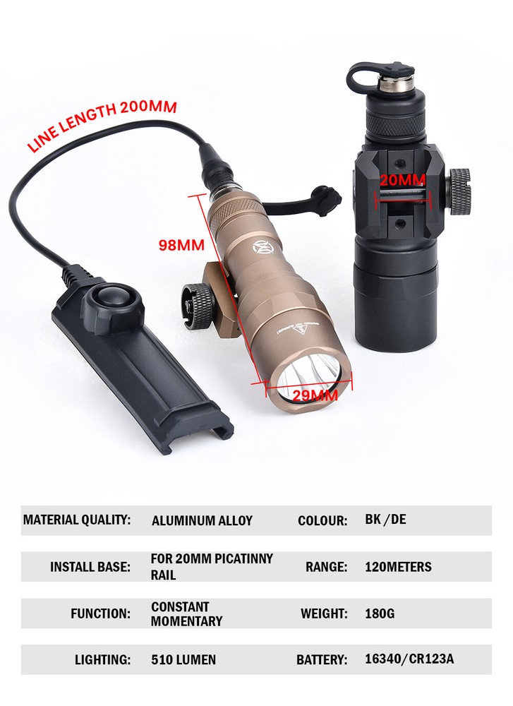 Tactical MINI M300C Flashlight Dual Function Switch Hunting Scout Weapon Light 