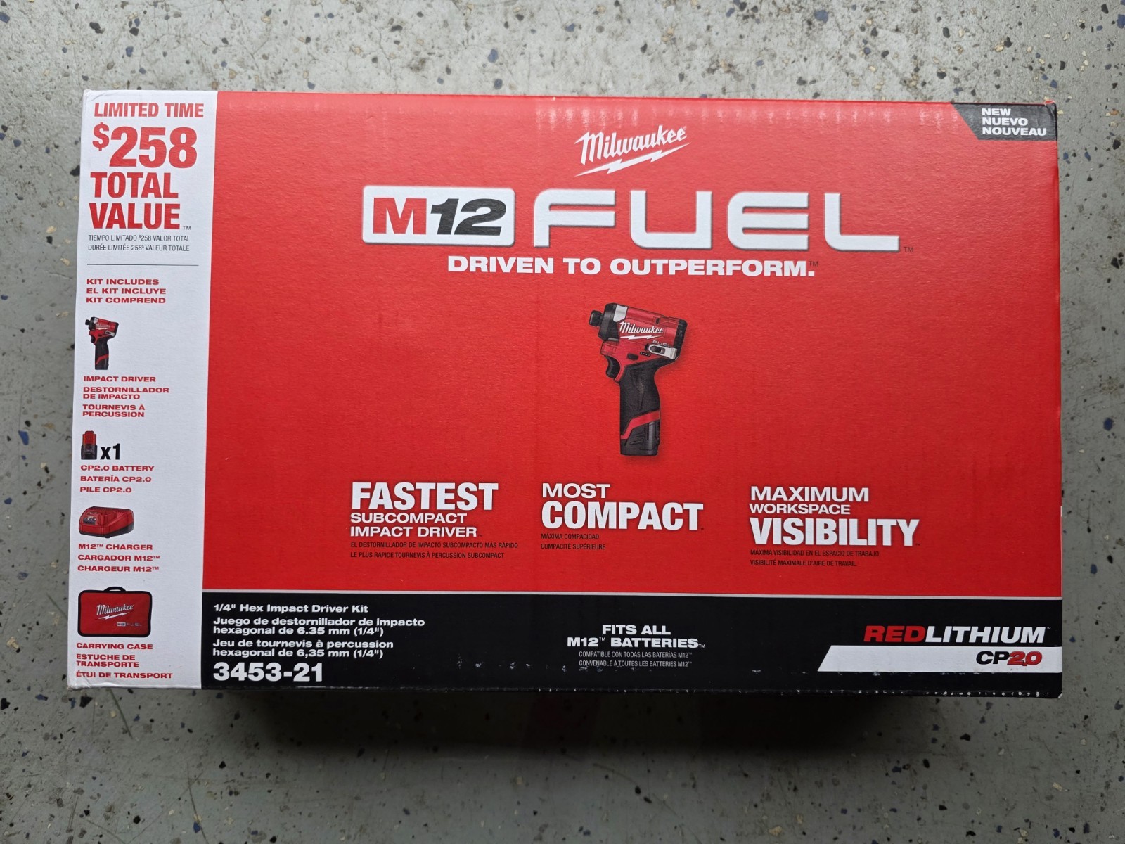 New! Milwaukee M12 FUEL 12V 1/4" Brushless CordlessDriver Kit (3453-21)