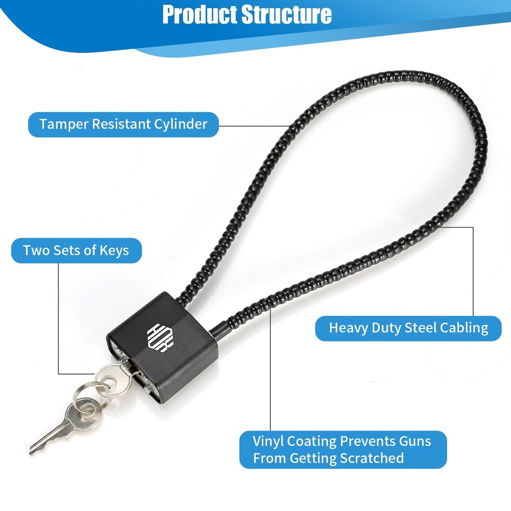 Cable Locks with Keys - Keyed Alike Cable Safe Lock, for Firearm Locking and ...