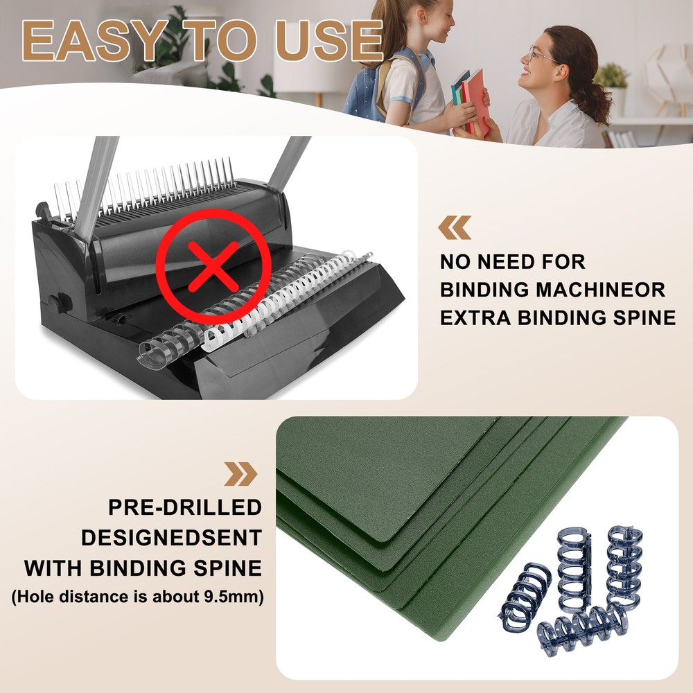 12 Pack A4 22 Mil Plastic Notebook Binder Covers with Binding Comb, Dark Green
