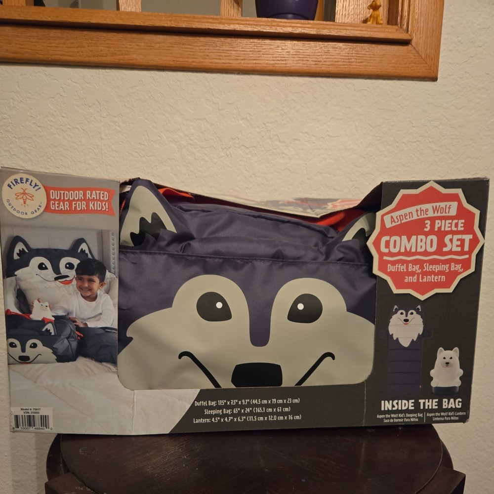 Kids Sleeping Bag Set Duffel Lantern Firefly Aspen Wolf NEW
