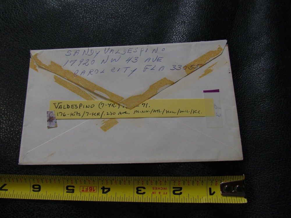 Sandy Valdespino Autographed Envelope JSA Auction Certified