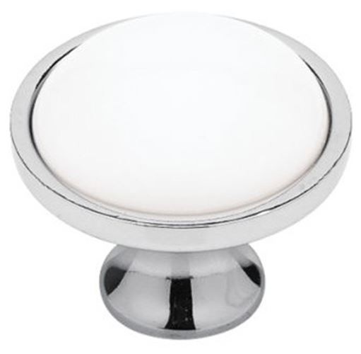 1-3/8" Betsy Fields Knob Chrome with White Ceramic Insert