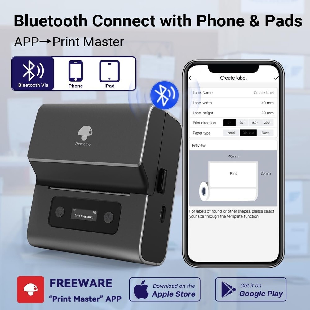 Phomemo M221 Bluetooth Label Maker Machine Portable Mini Wireless 3 Inch