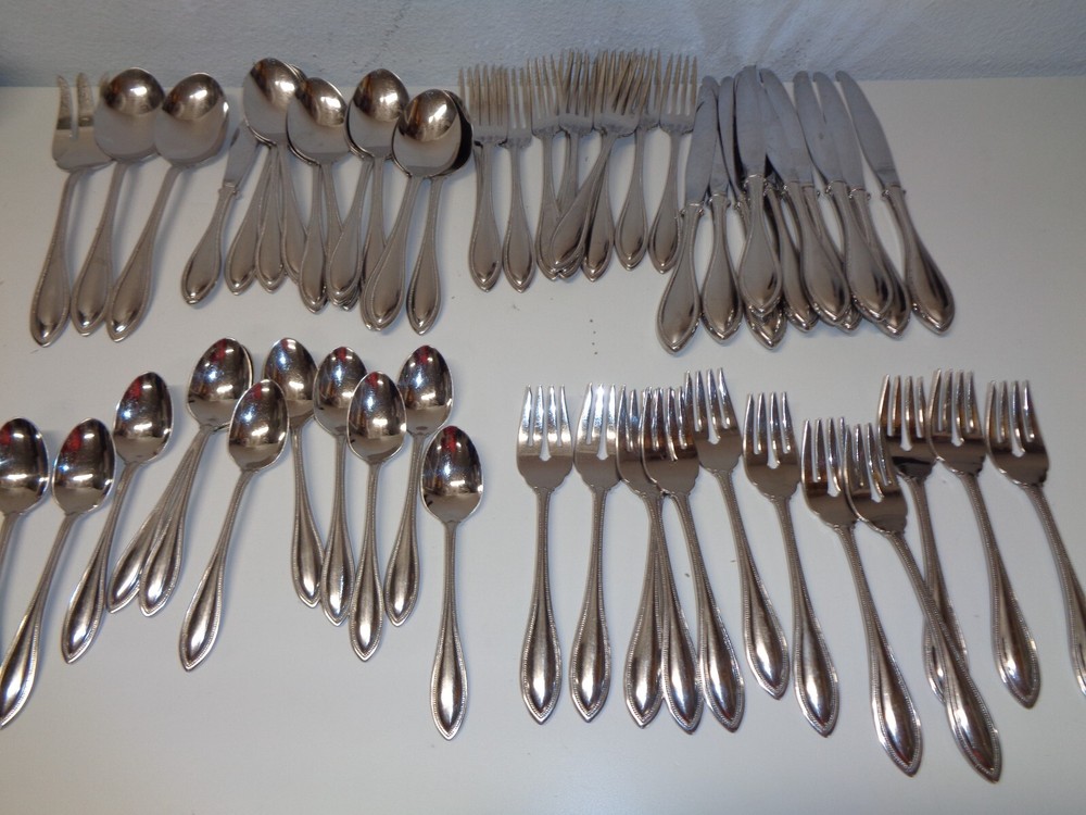 Oneida Arbor American Harmony Stainless Beaded Flatware 50 Pieces