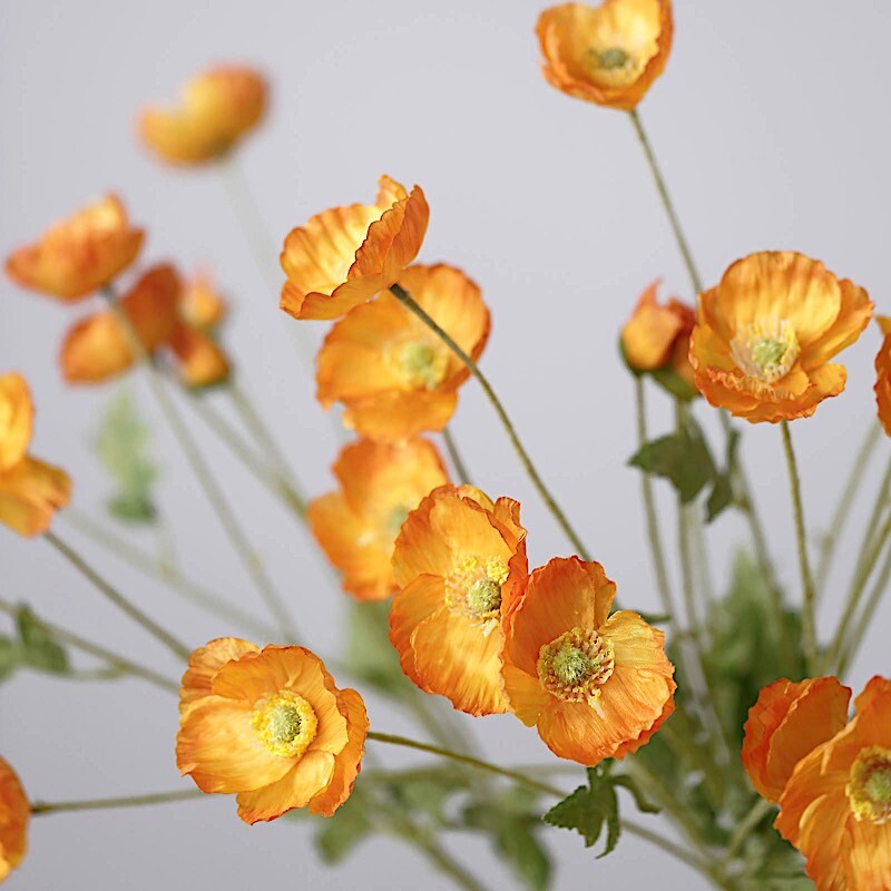 ORANGE 2 Bushes 33" Stem Silk Artificial Poppy FLOWER SPRAYS Party Decorations