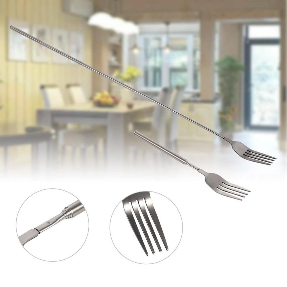Extendable Fork Stainless Steel Long Handle Telescopic Fork For BBQ Dinner