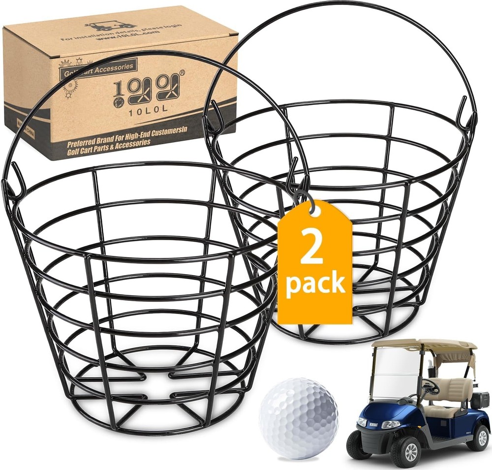 2 Pack Metal Range Golf Ball Baskets with Handle, Golf Ball Storage Bucket,