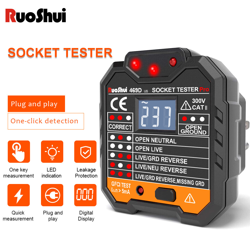 Socket Tester Electrical GFCI Receptacle Detector US Plug Tester LCD Display