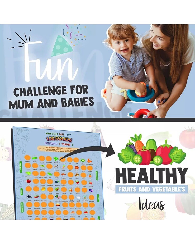 Cradle Plus 100 Foods Before 1 Scratch Off Poster - Blue